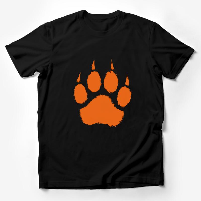 Orange Paw Print T-Shirt, Unisex Animal Lover Shirt, Casual Comfortable Wildlife Tee, Soft Cotton Top, Nature Inspired Apparel Gift Male T-Shirt