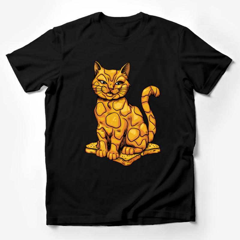 Whimsical Orange Cat T-Shirt, Cute Feline Graphic Tee, Casual Animal Lover Tops, Unique Pet Illustration Shirt, Comfy Unisex Apparel Male T-Shirt