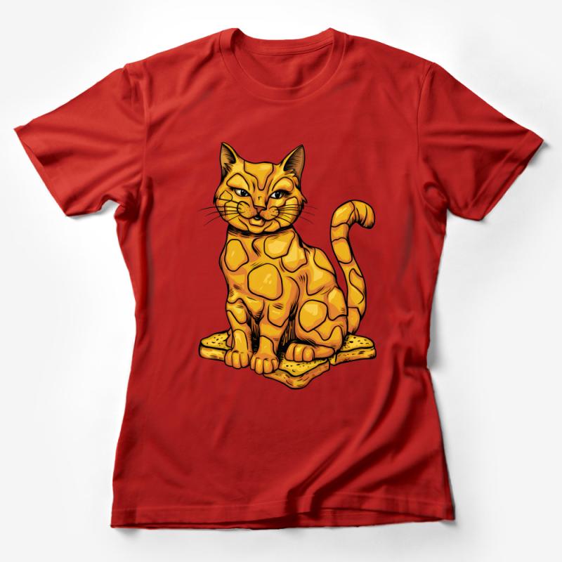 Whimsical Orange Cat T-Shirt, Cute Feline Graphic Tee, Casual Animal Lover Tops, Unique Pet Illustration Shirt, Comfy Unisex Apparel Female T-Shirt