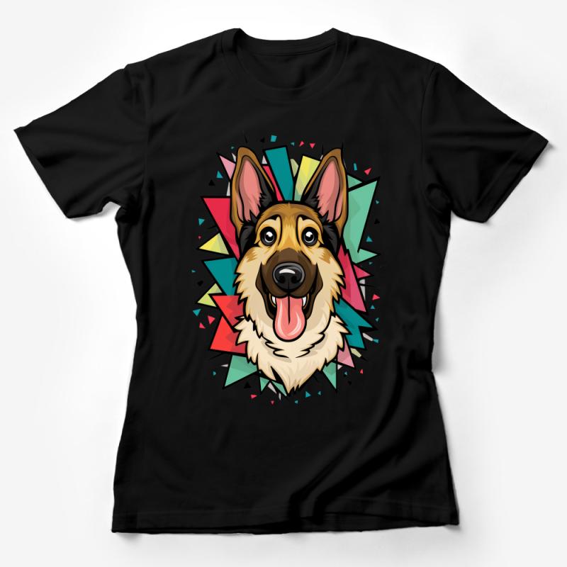 Colorful German Shepherd T-Shirt, Fun Dog Lover Tee, Abstract Pop Art Style Dog Shirt, Unisex Graphic Tee for Pet Owners Female T-Shirt