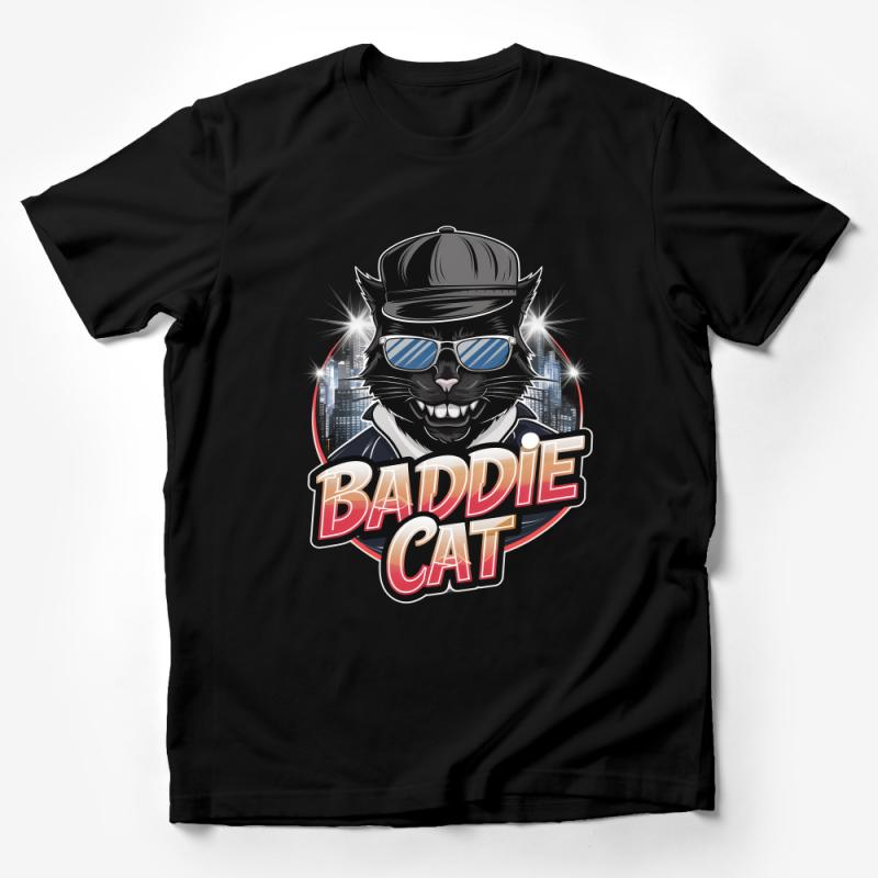 Cool Baddie Cat T-Shirt, Stylish Feline Graphic Tee, Urban Hipster Cat Shirt, Unisex Male T-Shirt