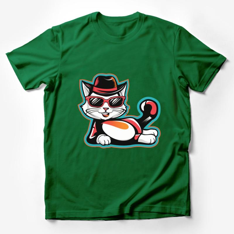 Cool Cat With Sunglasses And Hat T-Shirt, Hipster Cat Graphic Tee, Unisex Cat Lover Fashion, Animal Art Casual Wear, Unique Gift Idea Male T-Shirt