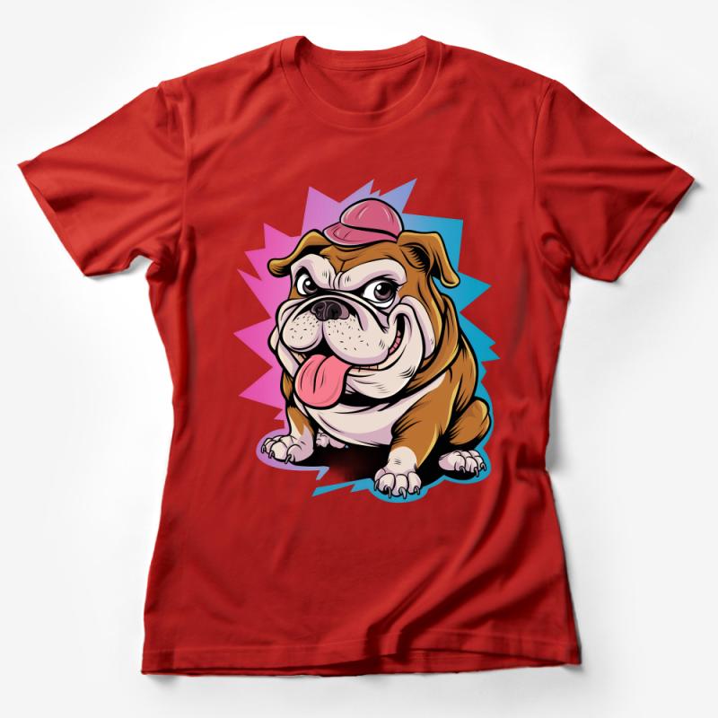 Cartoon Bulldog T-Shirt, Cute Dog Lover Tee, Funny Animal Graphic Shirt, Casual Unisex Apparel, Hipster Pet Illustration Top, Gift Idea Female T-Shirt