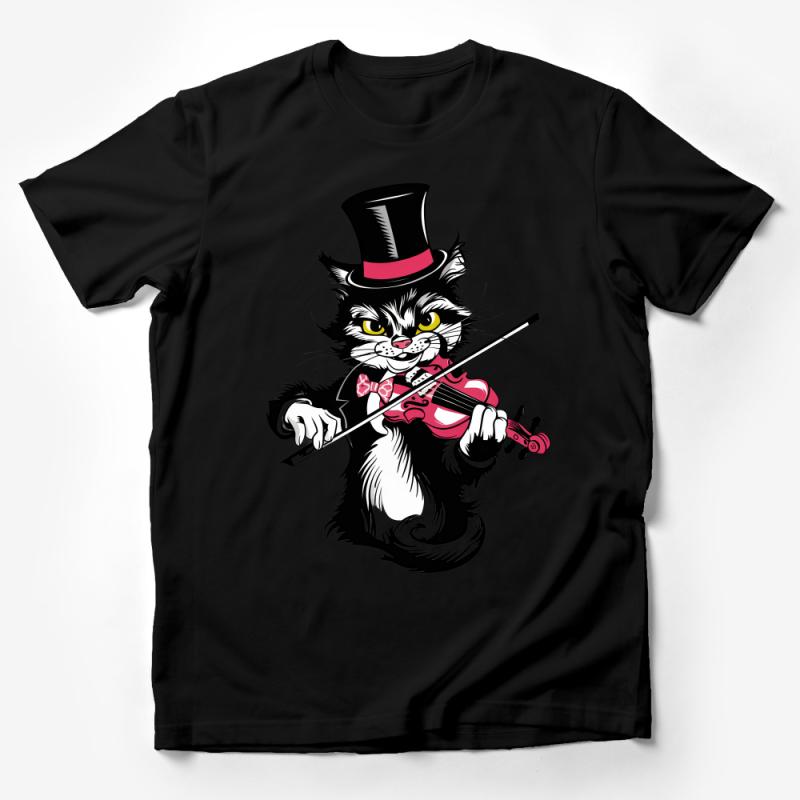 Unique Violinist Cat T-Shirt, Musical Cat with Violin, Top Hat Feline Tee, Purrfect Gift for Cat Lovers, Unisex Adult Clothing Male T-Shirt