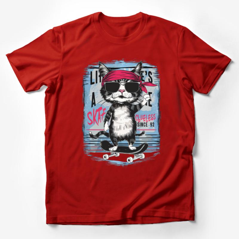 Cool Cat Skateboarder T-Shirt, Retro Skating Cat Tee, Funny Feline Skate Shirt, Clueless Since 92, Hipster Cat Apparel Male T-Shirt