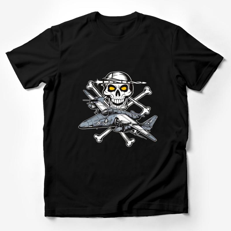 Men's Graphic Tee with Skull and Fighter Jets, Cool Military Aviation T-Shirt, Unique Pilot Gift, Casual Streetwear Apparel Male T-Shirt