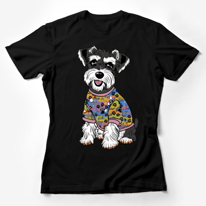 Cute Schnauzer Dog T-Shirt, Colorful Paw Print Pet Lover Tee, Unisex Graphic Animal Shirt, Gift for Dog Owners Female T-Shirt