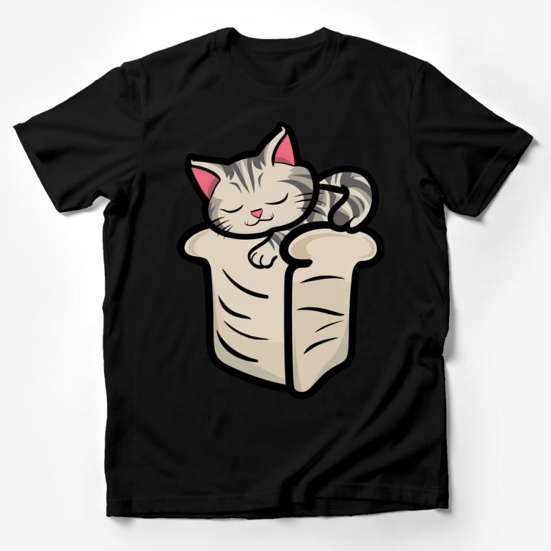 Cute Cat in Bread Loaf T-Shirt, Funny Kitten Tee, Unisex Cat Lover Gift, Cozy Tabby Cat Shirt, Casual Pet Graphic Top Male T-Shirt