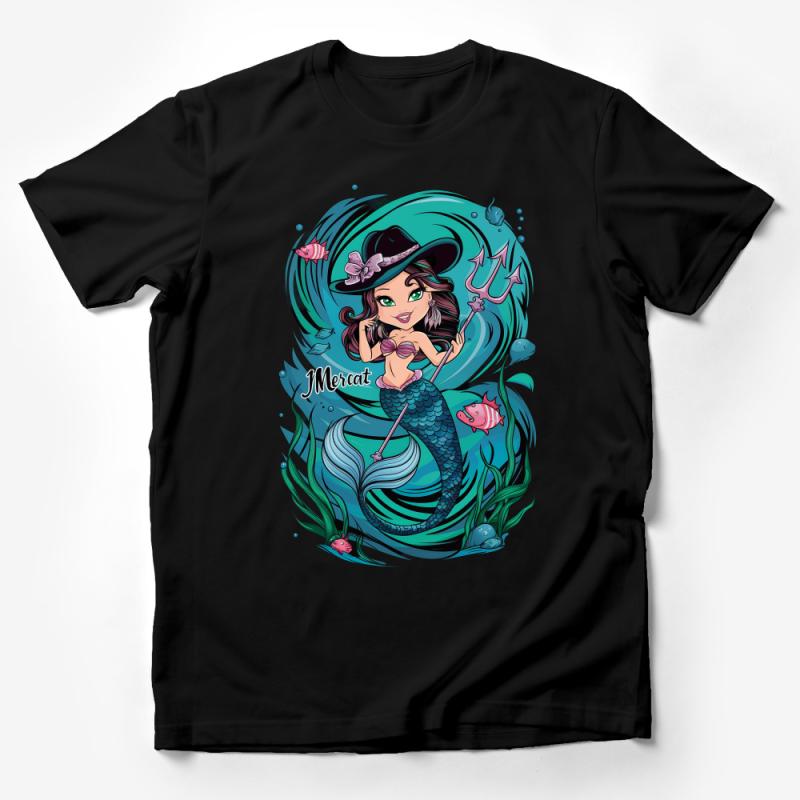 Whimsical Mermaid Cat T-Shirt, Fantasy MerCat Ocean Theme Apparel, Women's Unique Graphic Tee, Aquatic Animal Lover Gift Male T-Shirt