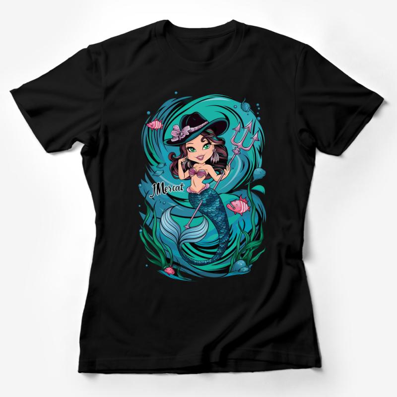 Whimsical Mermaid Cat T-Shirt, Fantasy MerCat Ocean Theme Apparel, Women's Unique Graphic Tee, Aquatic Animal Lover Gift Female T-Shirt