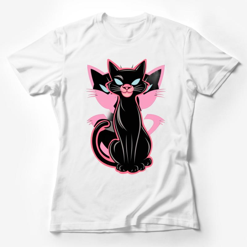 Black Cat Cartoon Graphic Tee, Cute Feline Lover T-Shirt, Whimsical Kitty Casual Wear, Unisex Apparel Gift Female T-Shirt