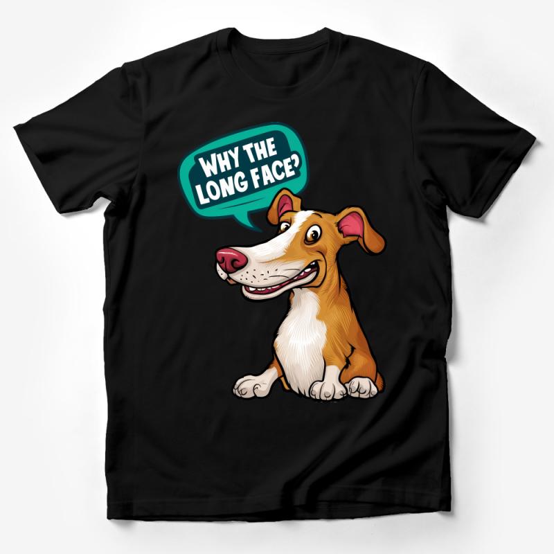 Funny Dog T-Shirt Why The Long Face? Cartoon Dog Pun Tee, Humorous Animal Shirt, Unisex Adult Graphic Tee for Dog Lovers Male T-Shirt