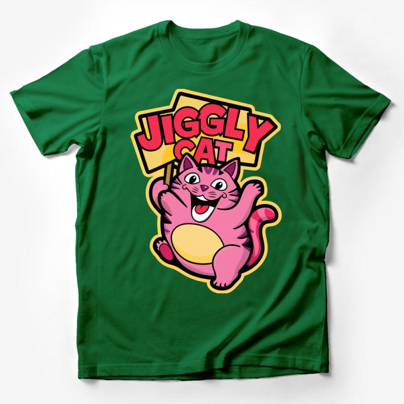 Jiggly Cat Cartoon T-Shirt, Funny Pink Cat Tee, Cute Feline Lover Gift, Unisex Graphic Shirt Male T-Shirt