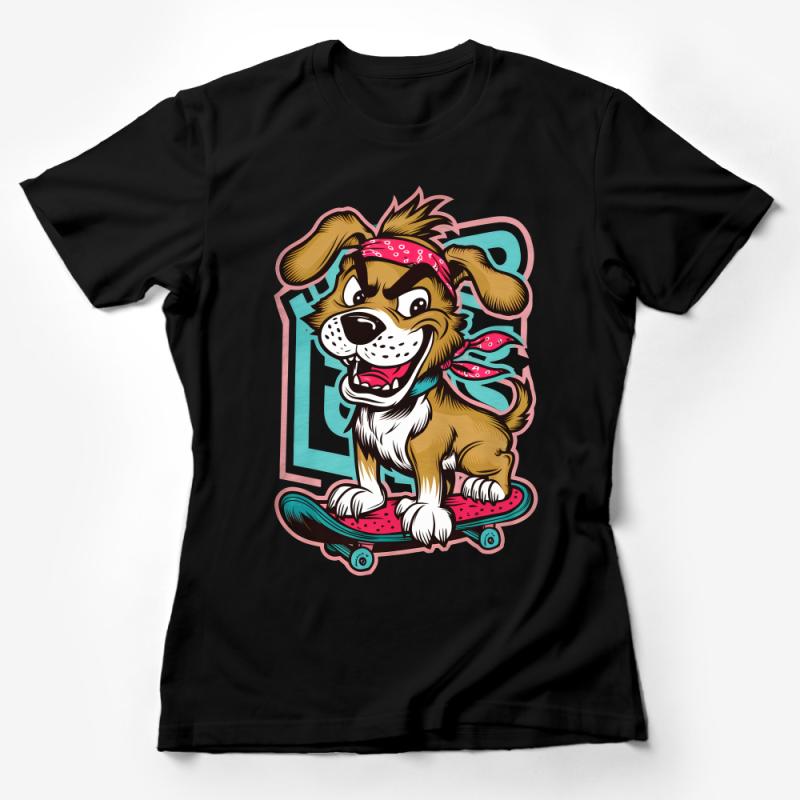 Cute Skateboarding Dog T-Shirt, Fun Cartoon Puppy on Skateboard, Unisex Graphic Tee, Casual Streetwear for Pet Lovers Female T-Shirt