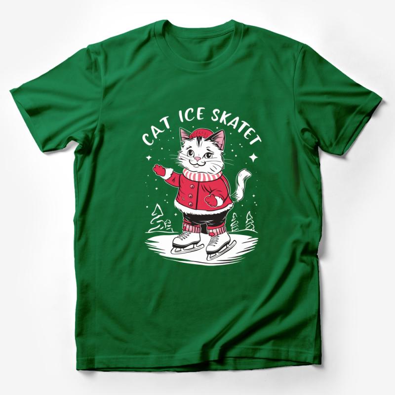 Cute Cat Ice Skater T-Shirt, Whimsical Animal Skating Tee, Unisex Cat Lover Shirt, Fun Winter Sports Top, Gift for Cat Owners Male T-Shirt