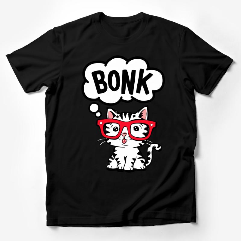 Cute Cat Bonk Meme T-Shirt, Funny Kitty with Glasses Tee, Comic Style Cat Lover Gift, Unisex Cartoon Cat Shirt for All Ages Male T-Shirt