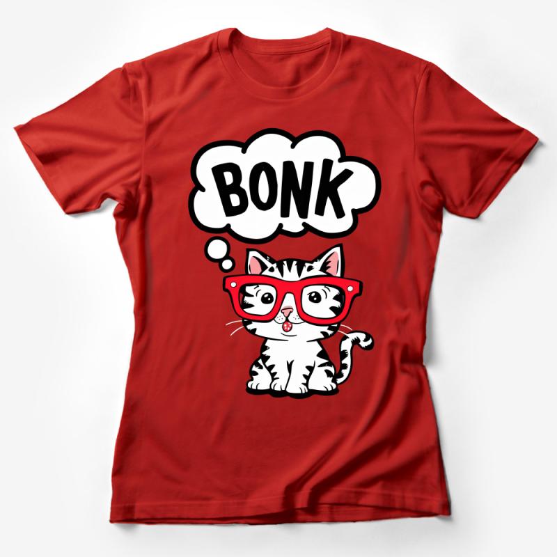 Cute Cat Bonk Meme T-Shirt, Funny Kitty with Glasses Tee, Comic Style Cat Lover Gift, Unisex Cartoon Cat Shirt for All Ages Female T-Shirt