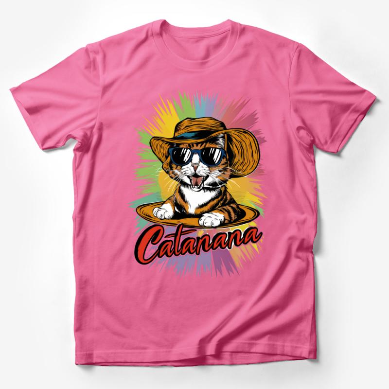 Cool Cat T-Shirt, Funky Feline Graphic Tee, Whimsical Cat in Hat and Sunglasses, Vibrant Colorful Summer Shirt, Unisex Cat Lover Gift Male T-Shirt