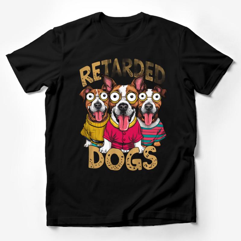 Funny Dog T-Shirt, Quirky Cartoon Dogs with Glasses, Colorful Pet Lover Tee, Unisex Graphic Shirt for Dog Owners Male T-Shirt