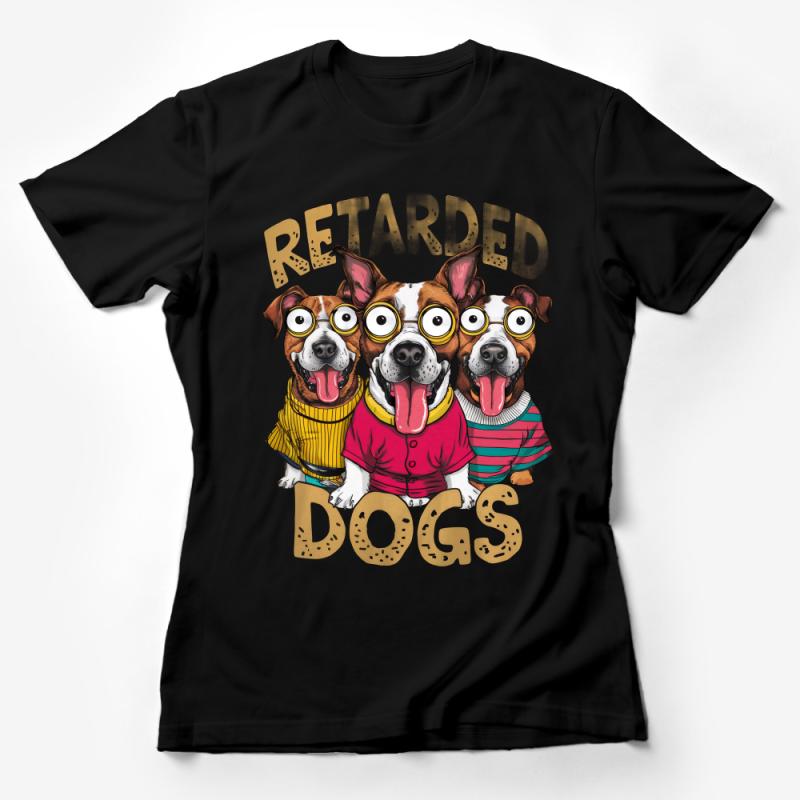 Funny Dog T-Shirt, Quirky Cartoon Dogs with Glasses, Colorful Pet Lover Tee, Unisex Graphic Shirt for Dog Owners Female T-Shirt