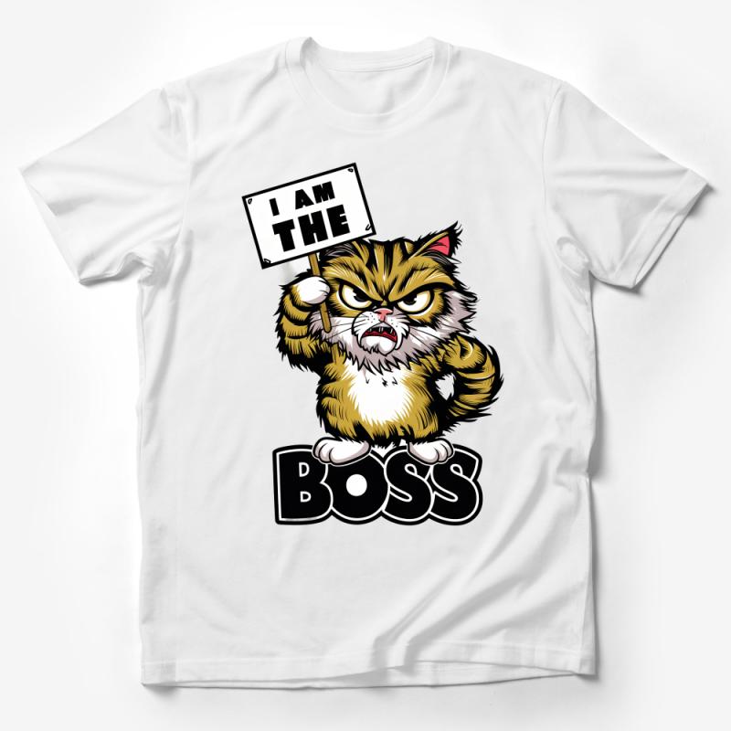 Boss Cat T-Shirt, Fierce Feline with Sign, Unisex Graphic Tee, Funny Kitten Shirt, Cool Cat Lover Gift, Unique Pet Owner Top Male T-Shirt