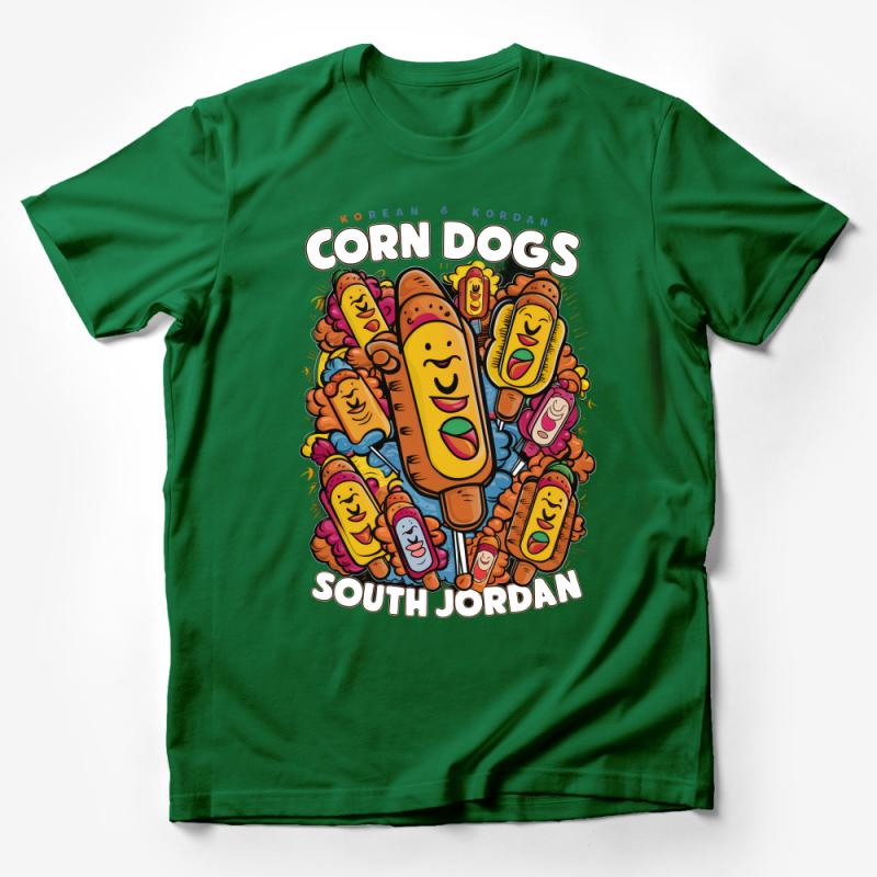 Colorful Korean Corn Dogs T-Shirt, Fun South Jordan Street Food Tee, Unique Graphic Shirt for Foodies Male T-Shirt