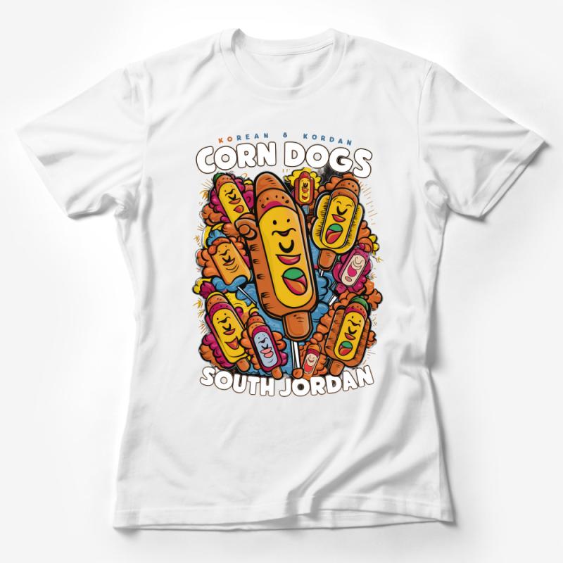 Colorful Korean Corn Dogs T-Shirt, Fun South Jordan Street Food Tee, Unique Graphic Shirt for Foodies Female T-Shirt