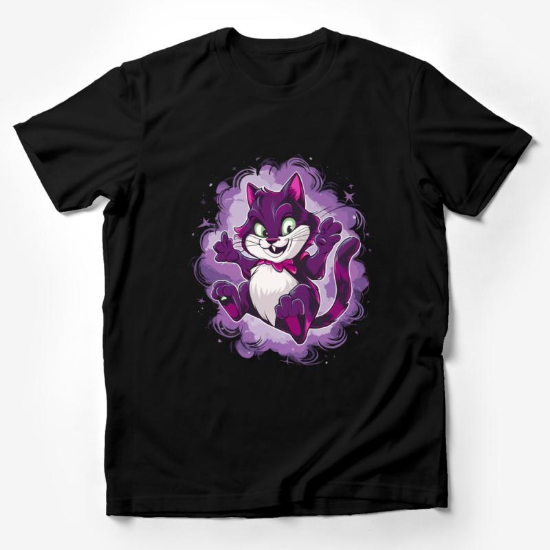 Animated Cat T-Shirt, Cute Purple Cartoon Cat, Whimsical Kitten Tee, Playful Feline Shirt, Unisex Graphic Tee, Gift for Cat Lovers Male T-Shirt