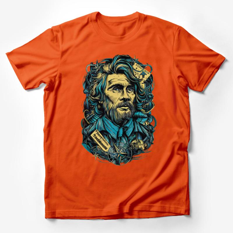 Abstract Bearded Man T-Shirt, Colorful Graphic Tee, Funky Hipster Illustration, Unique Men's Fashion Top, Stylish Casual Wear Male T-Shirt