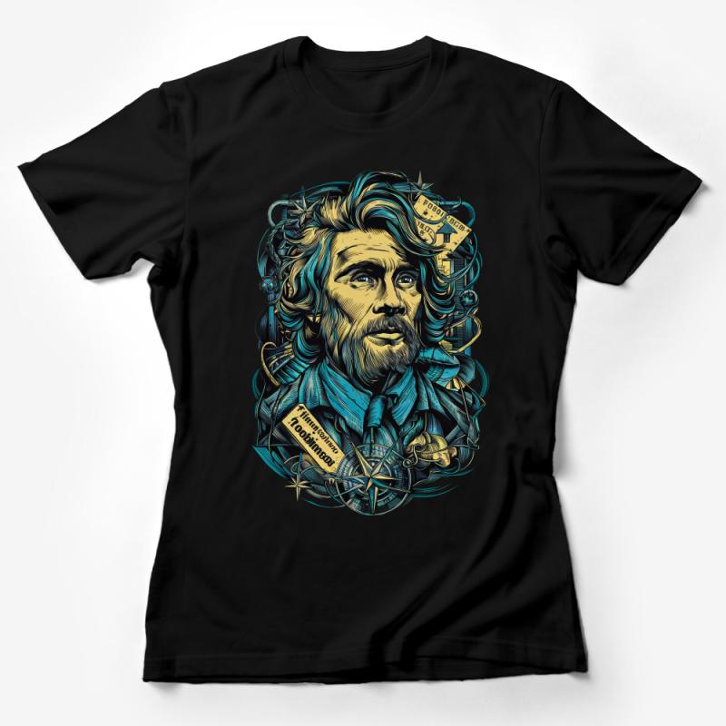 Abstract Bearded Man T-Shirt, Colorful Graphic Tee, Funky Hipster Illustration, Unique Men's Fashion Top, Stylish Casual Wear Female T-Shirt