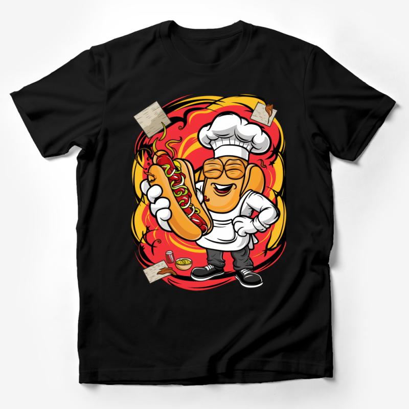 Cartoon Chef Hot Dog Funny T-Shirt, Unisex Graphic Tee, Casual Streetwear, Food Lover Shirt, Hipster Cool Top, Unique Gift Idea Male T-Shirt