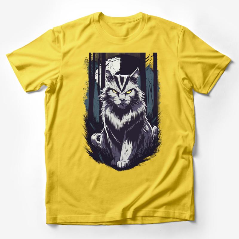 Majestic Forest Cat Tee, Mystical Feline Graphic T-Shirt, Wild Animal Lover Apparel, Unisex Nature Inspired Shirt Design Male T-Shirt