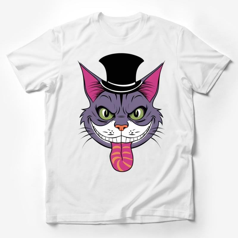 Cheshire Cat T-Shirt, Alice in Wonderland Inspired, Unisex Graphic Tee, Whimsical Fantasy Cat with Top Hat Design Male T-Shirt