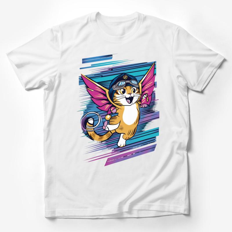 Pilot Cat T-Shirt, Aviator Whiskers, Cartoon Kitty with Goggles, Youthful and Fun, Unisex Tee Male T-Shirt