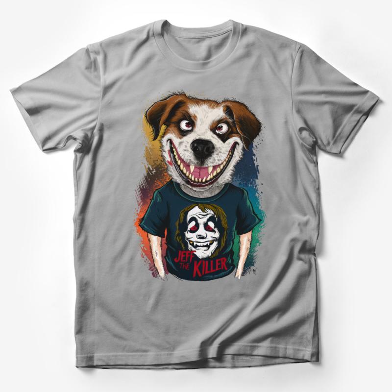 Unique Dog Graphic Tee, Colorful Canine Art T-Shirt, Jeff the Killer Inspired Design, Unisex Male T-Shirt