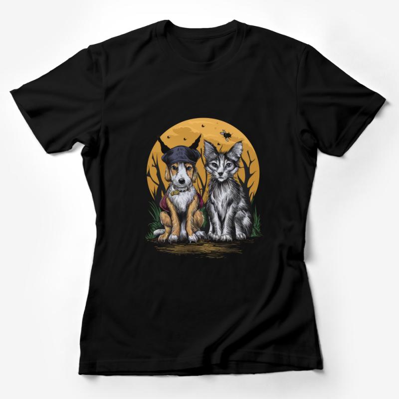 Unisex Animal Detective T-Shirt, Whimsical Cat and Dog Duo, Illustrated Tee, Pet Lovers Gift, Unique Graphic Shirt, Casual Wear Female T-Shirt