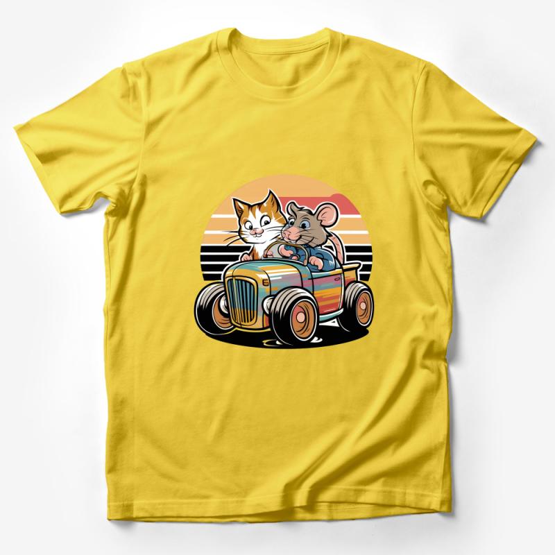 Cat and Mouse Friends Graphic Tee, Fun Vintage-Style T-Shirt, Unisex Cartoon Top, Retro Car Illustration Shirt, Animal Art Tee Male T-Shirt