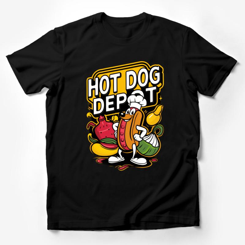 Unisex Hot Dog Depot Graphic Tee, Vintage Style Fast Food Shirt, Quirky Cartoon Hotdog T-Shirt, Foodie Gift Idea, Casual Wear Male T-Shirt