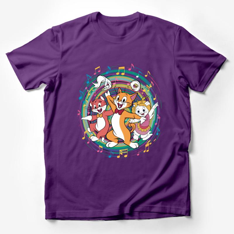 Kids Colorful Cartoon Cats Music Dance Party T-Shirt, Unisex Children's Fun Tee, Graphic Shirt for Toddlers and Tweens Male T-Shirt