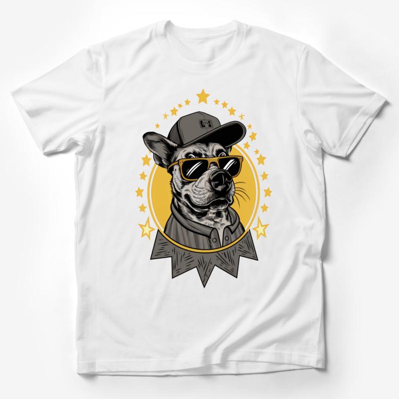 Cool Dog in Sunglasses Graphic Tee, Stylish Canine Illustration T-Shirt, Casual Pet Lover Shirt, Unisex Fashion Top Male T-Shirt