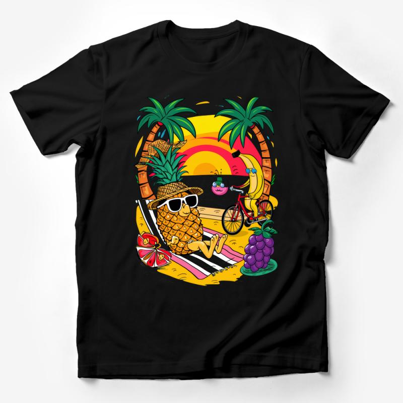 Tropical Pineapple T-Shirt, Summer Beach Vacation Tee, Casual Fruit Design Top, Retro Sunset Palms Shirt Male T-Shirt