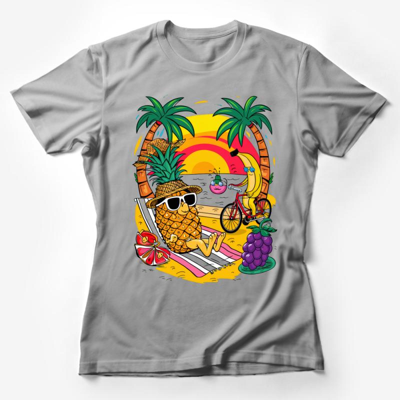 Tropical Pineapple T-Shirt, Summer Beach Vacation Tee, Casual Fruit Design Top, Retro Sunset Palms Shirt Female T-Shirt