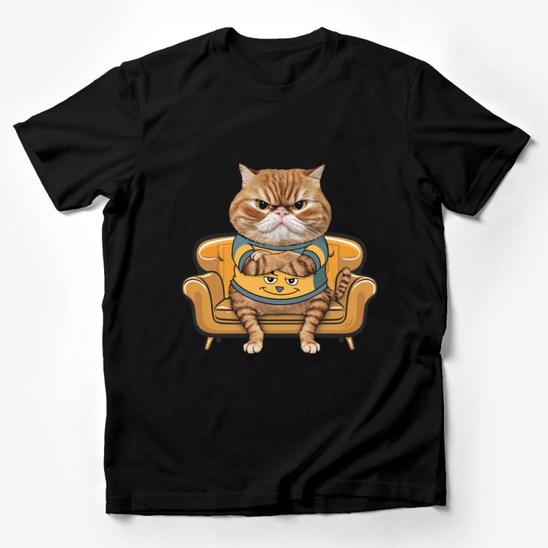 Grumpy Cat Graphic Tee, Funny Cat Lover T-Shirt, Cute Feline Couch Potato Top, Casual Unisex Shirt Male T-Shirt