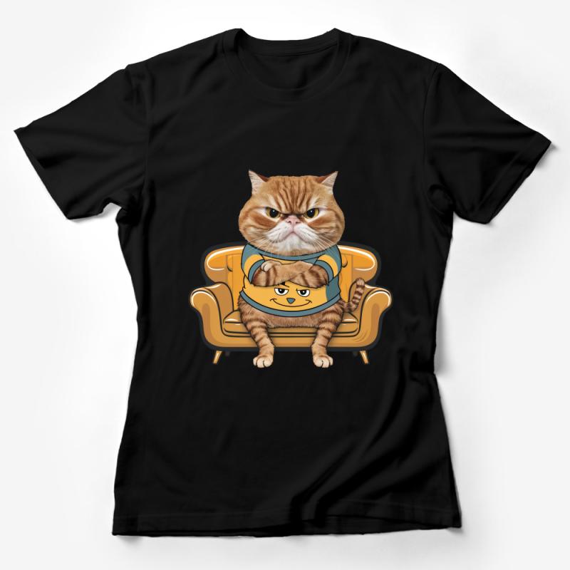 Grumpy Cat Graphic Tee, Funny Cat Lover T-Shirt, Cute Feline Couch Potato Top, Casual Unisex Shirt Female T-Shirt