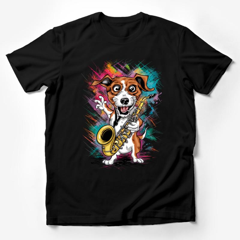 Funny Saxophone Dog T-Shirt, Musician Canine Graphic Tee, Colorful Unisex Shirt, Whimsical Animal Lover Gift, Unique Pet Illustration Top Male T-Shirt