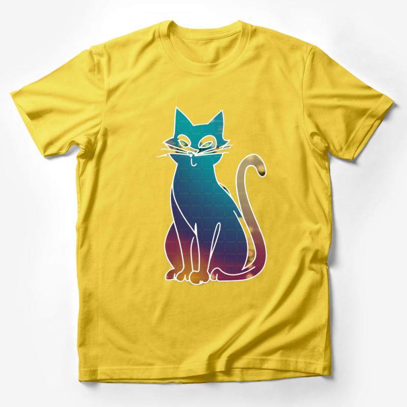 Colorful Cat T-Shirt, Abstract Feline Graphic Tee, Vibrant Artistic Cat Lover Gift, Unique Animal Design Shirt for Pet Owners Male T-Shirt