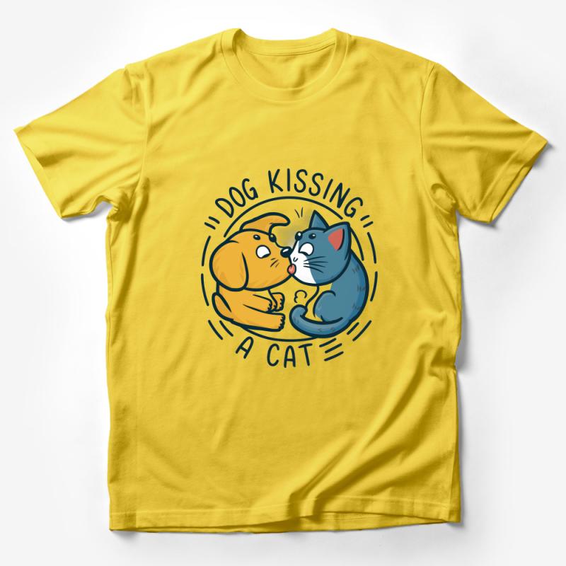 Cute Dog Kissing Cat Graphic T-Shirt, Funny Animal Love Tee, Unisex Pet Lovers Shirt, Casual Comfortable Apparel, Gift Idea Male T-Shirt