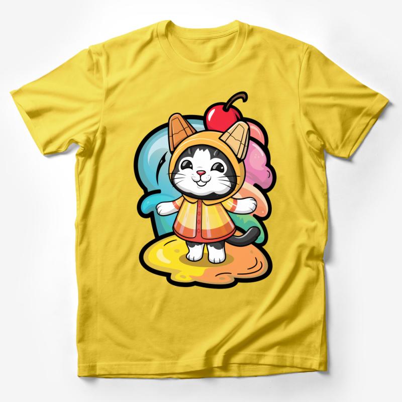 Kids Colorful Cat Hoodie T-Shirt, Cute Feline Rainbow Cartoon Tee, Animal Lover Apparel, Unisex Children's Clothing Male T-Shirt