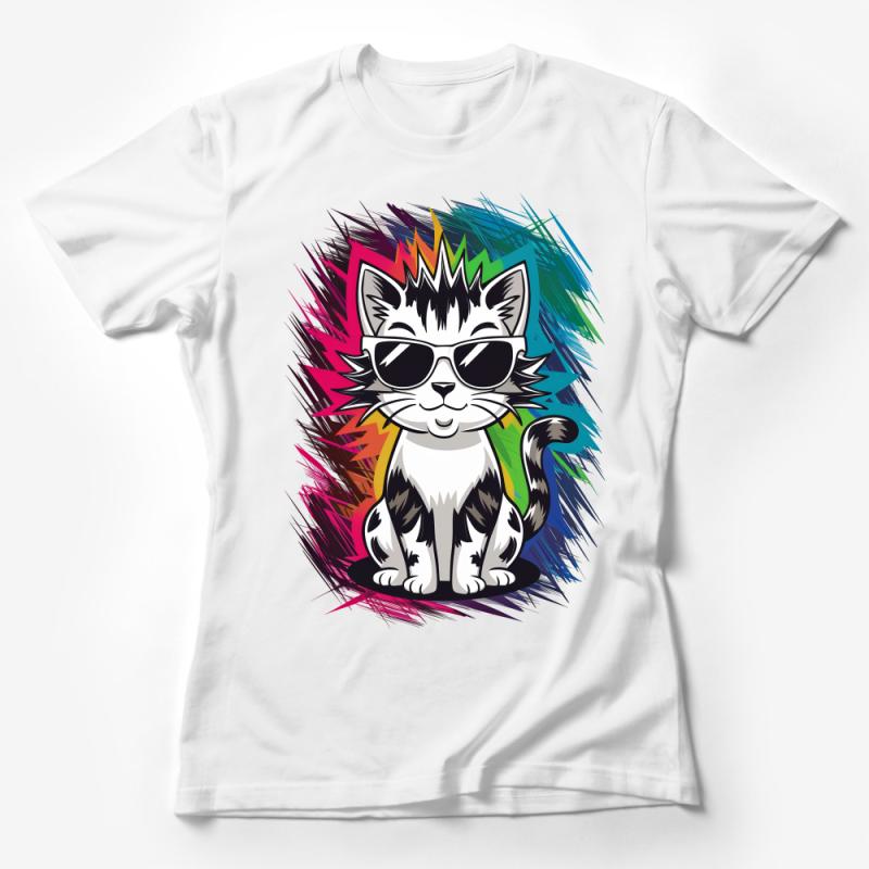 Cool Cat with Sunglasses T-Shirt, Colorful Retro Style Cat Tee, Unisex Graphic Shirt for Cat Lovers Female T-Shirt