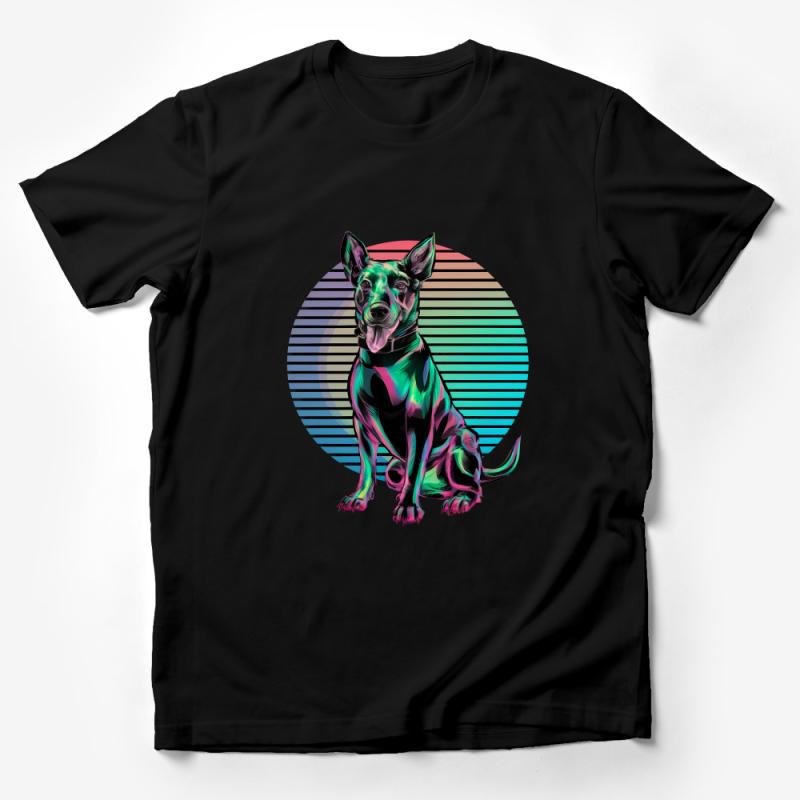 Vibrant Neon Dog T-Shirt, Colorful Canine Design, Retro Inspired Pet Lover Tee, Unisex Graphic Shirt, Casual Wear, Gift for Dog Owners Male T-Shirt